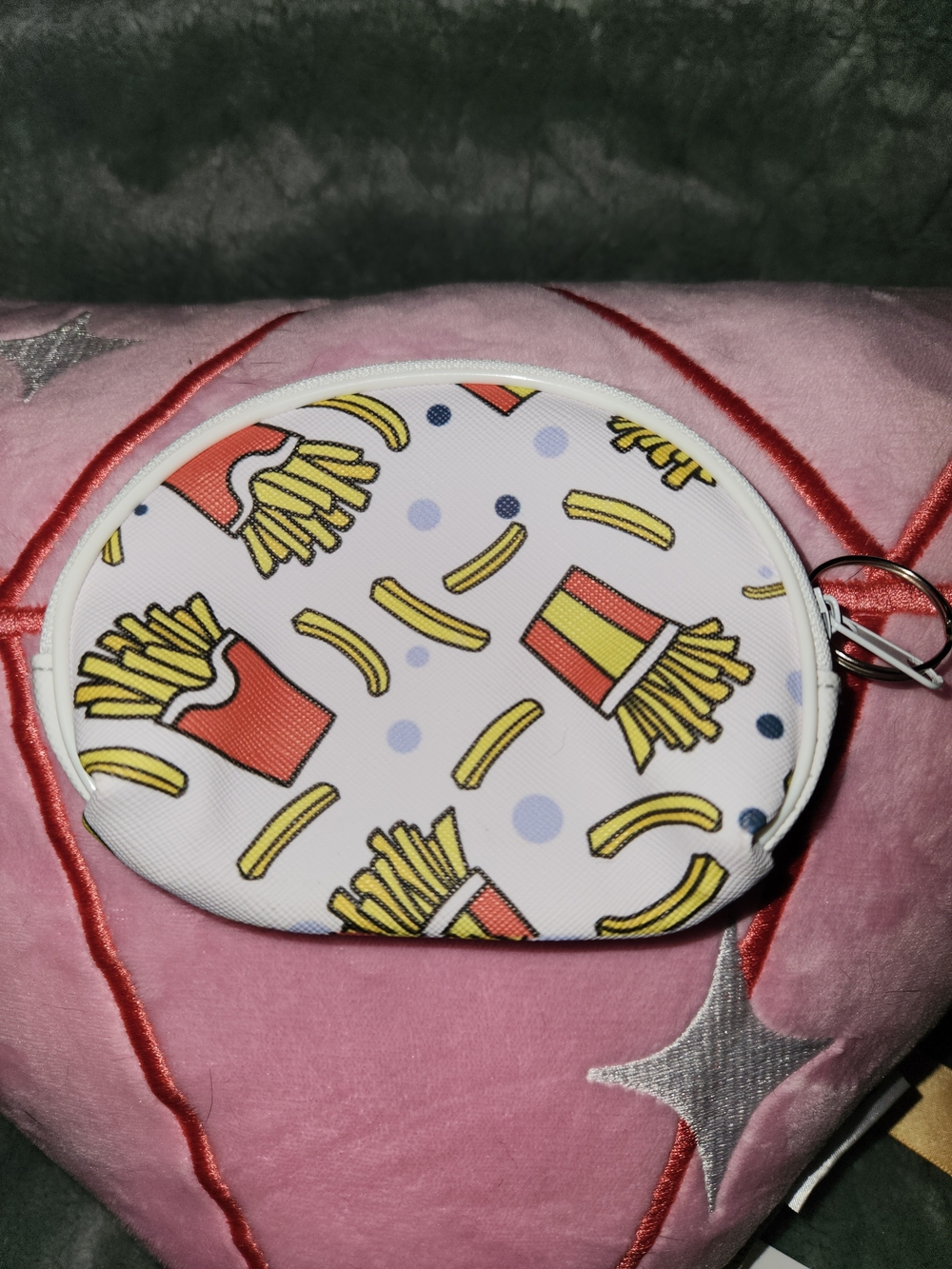 French Fry Print Zip Coin Pouch - White, Yellow & Red